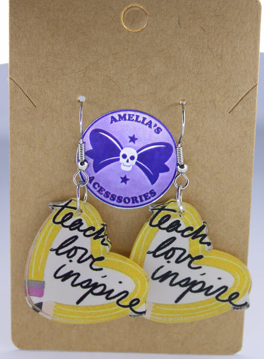 Teacher Pencil Heart Earrings