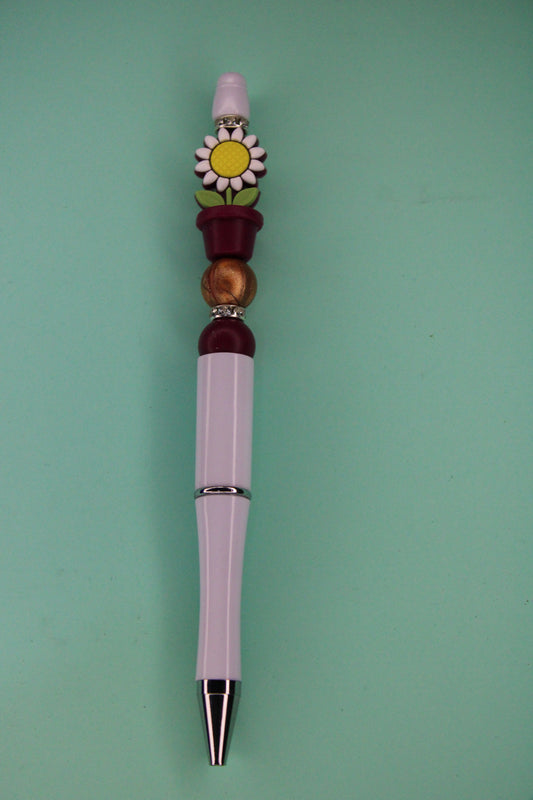 White & Maroon Flowerpot Pen